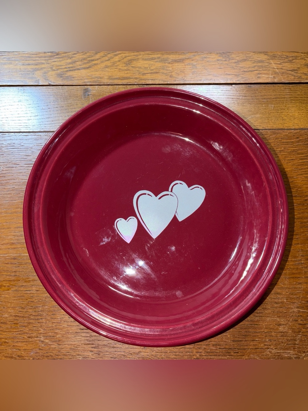 Fiestaware Homer Laughlin Cinnabar Triple Hearts Deep Pie Dish/Pan 10"
